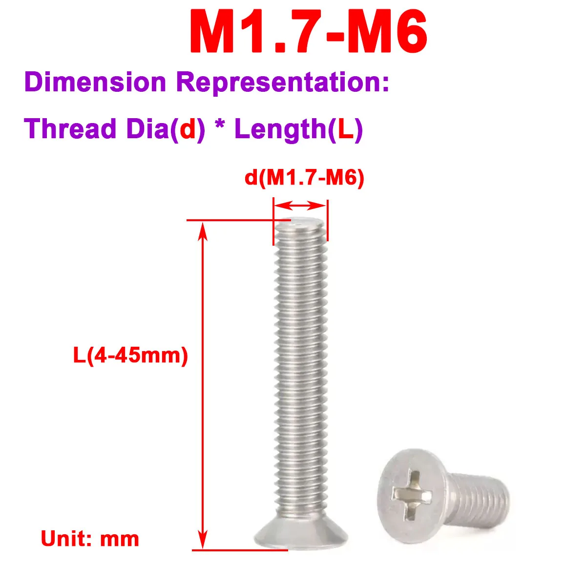 

Aluminum Alloy Flat Head Cross Recess Machine Screw M1.7M2M2.5M3M4M5M6