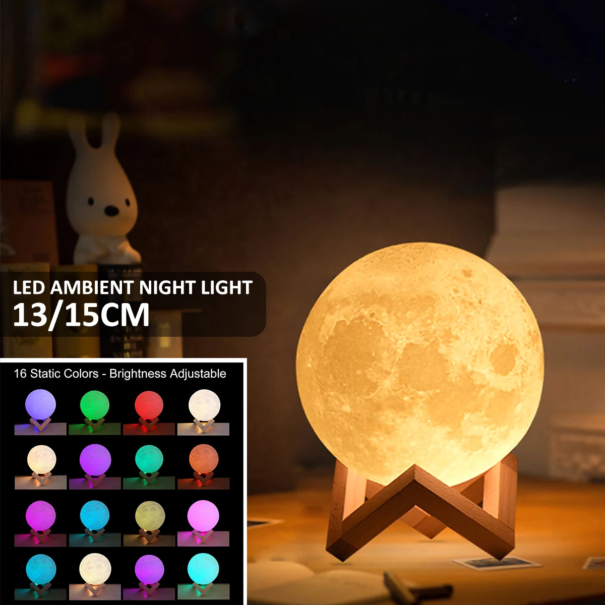 

5.1/5.9inch Moon Lamp with 16 Colors Lunar Light Touch/Remote Control 3D Printed Moonlight with 300mAh Battery USB Rechargeable