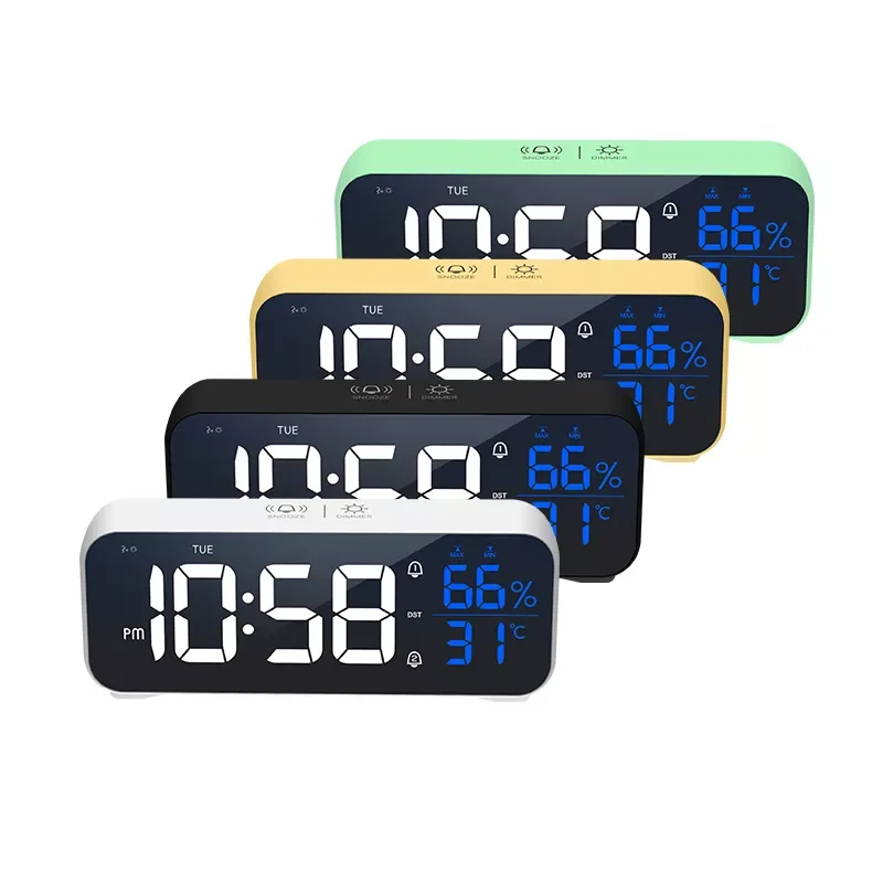 

Wireless Alarm Clock LED With Voice Control Temperature Humidity Snooze Type C Recharageable Music Table 2 Sets Alarm Clocks