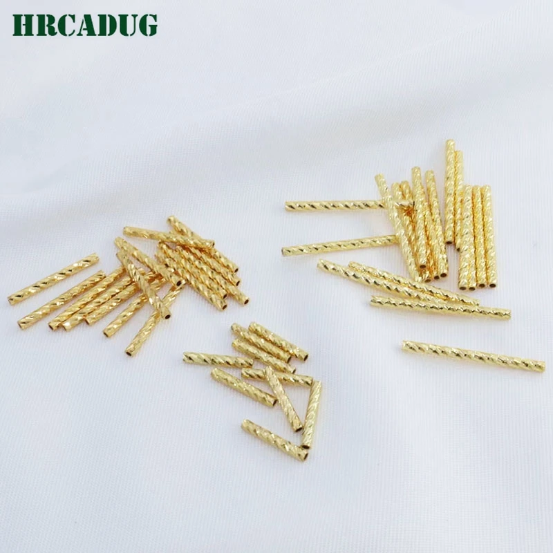 10/15/20mm Straight Tube 18K Gold Plated Brass Metal Texture Tube Beads For DIY Necklace Jewelry Making Supplies Accessories