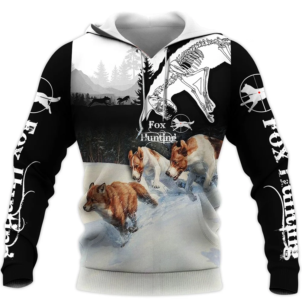 

CLOOCL Men Hoodie Animal Fox Hunting 3D All Over Printed Pullover Unisex Harajuku Zipper Hooded Summer Coat Sudadera Hombre