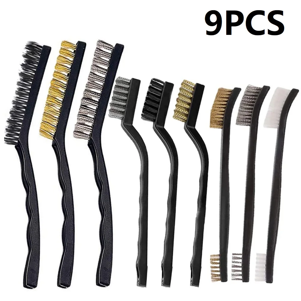 

9PCS Mini Wire Brush Clening Wire Brushes DIY Paint Rust Remover Removal Cleaning Polishing Detail Metal Brushes Tools