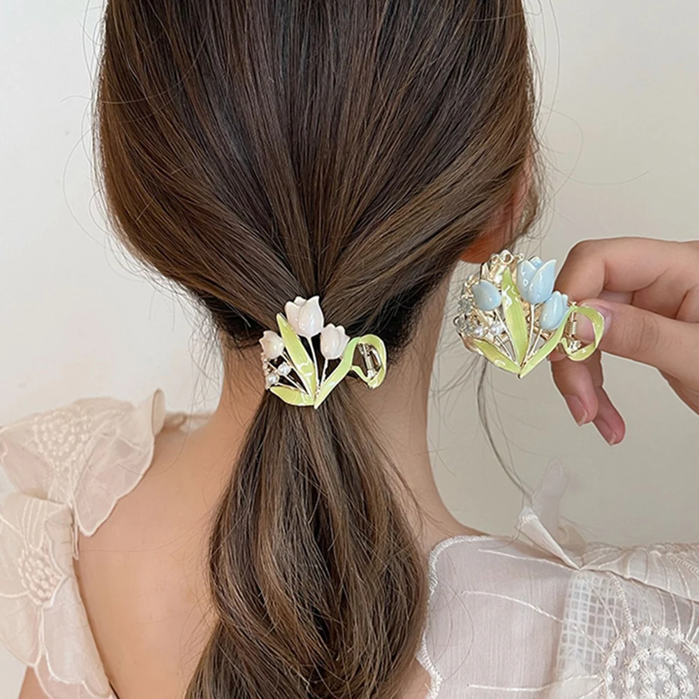 

Sweet Metal Tulip Flower Mini Hair Claw Women Summer Grab Hair Clip Fashion Ponytail Claw Clip Woman Hairpin Styling Ornament