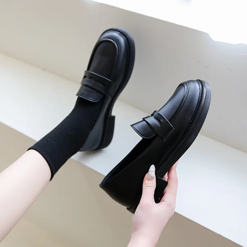 

Туфли-оксфорды женские с мехом, повседневные Мягкие кроссовки, универсальные, в британском стиле, на плоской подошве, черные, с круглым носком, осень