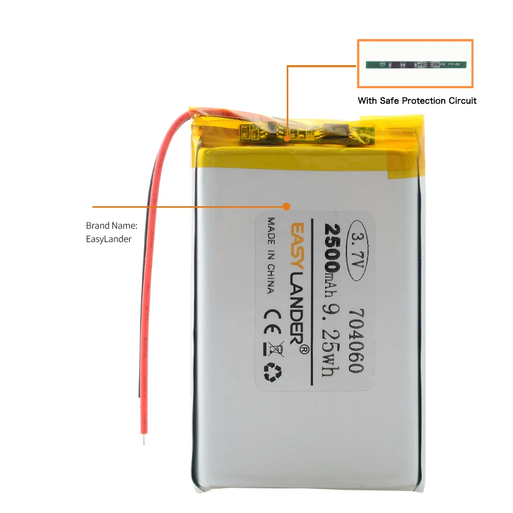 Литий-полимерный аккумулятор 1 0 мм 2-контактный разъем 704060 3 7 В 2500 мАч