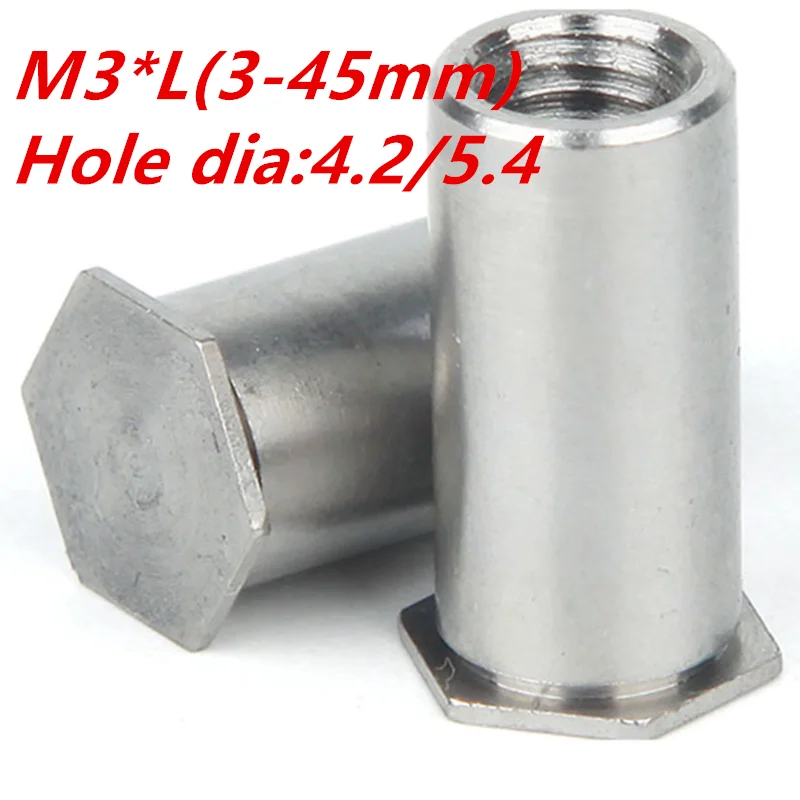 

30pcs/lot M3*L(3-40) stainless steel 304 blind hole pressure rivet stud rivet nut column Hole Dia4.2/5.4mm 940