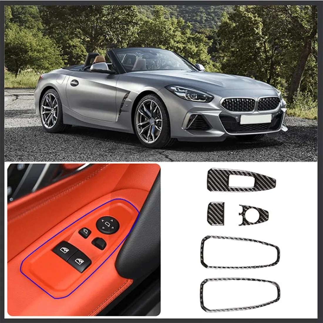 Для BMW- Z4 G29 2017-2020 углеродное волокно крышка переключателя подъема окна автомобиля
