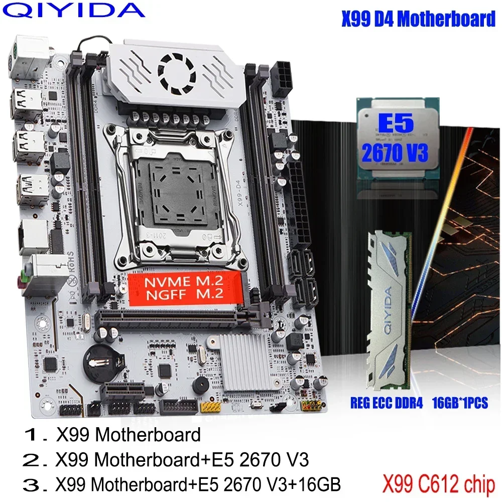 QIYIDA X99 Комплект материнской платы LGA 2011-3 Xeon E5 2670 V3 Процессор 16 ГБ REG ECC DDR4