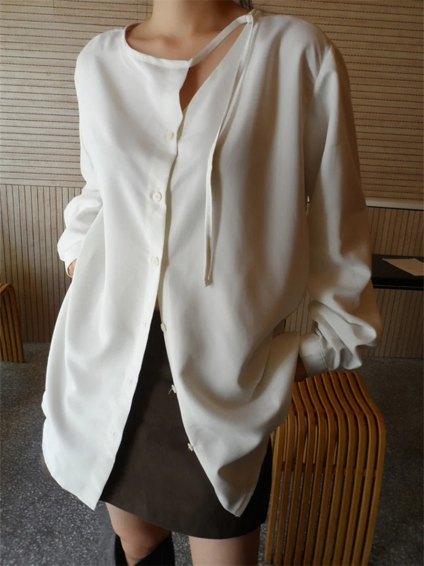 Женская Офисная рубашка Alien Kitty белая ажурная облегающая Повседневная элегантная