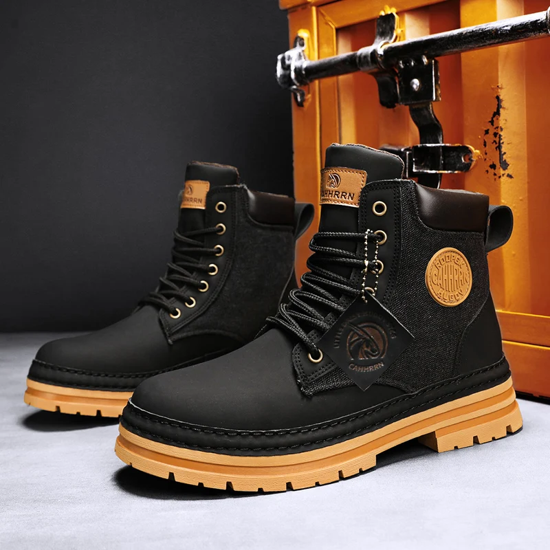 Мужские осенние высокие рабочие ботинки Doc Martens в британском стиле с бархатной