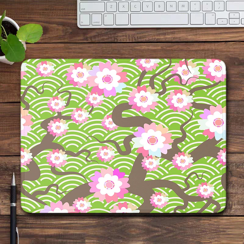 

Green Wave Small Mouse Pad Flowers Mousepad Gamer Accessories Fish Scale Desk Mat Japanese Art Mouse Mat Rubber Laptop Pads