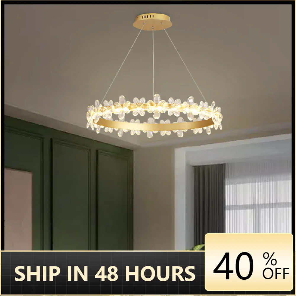 

2021 Modern Round Crystal Chandelier For Dining Room Design Kitchen Island Lighting Fixtures Plated Chrome LED Cristal Lustre