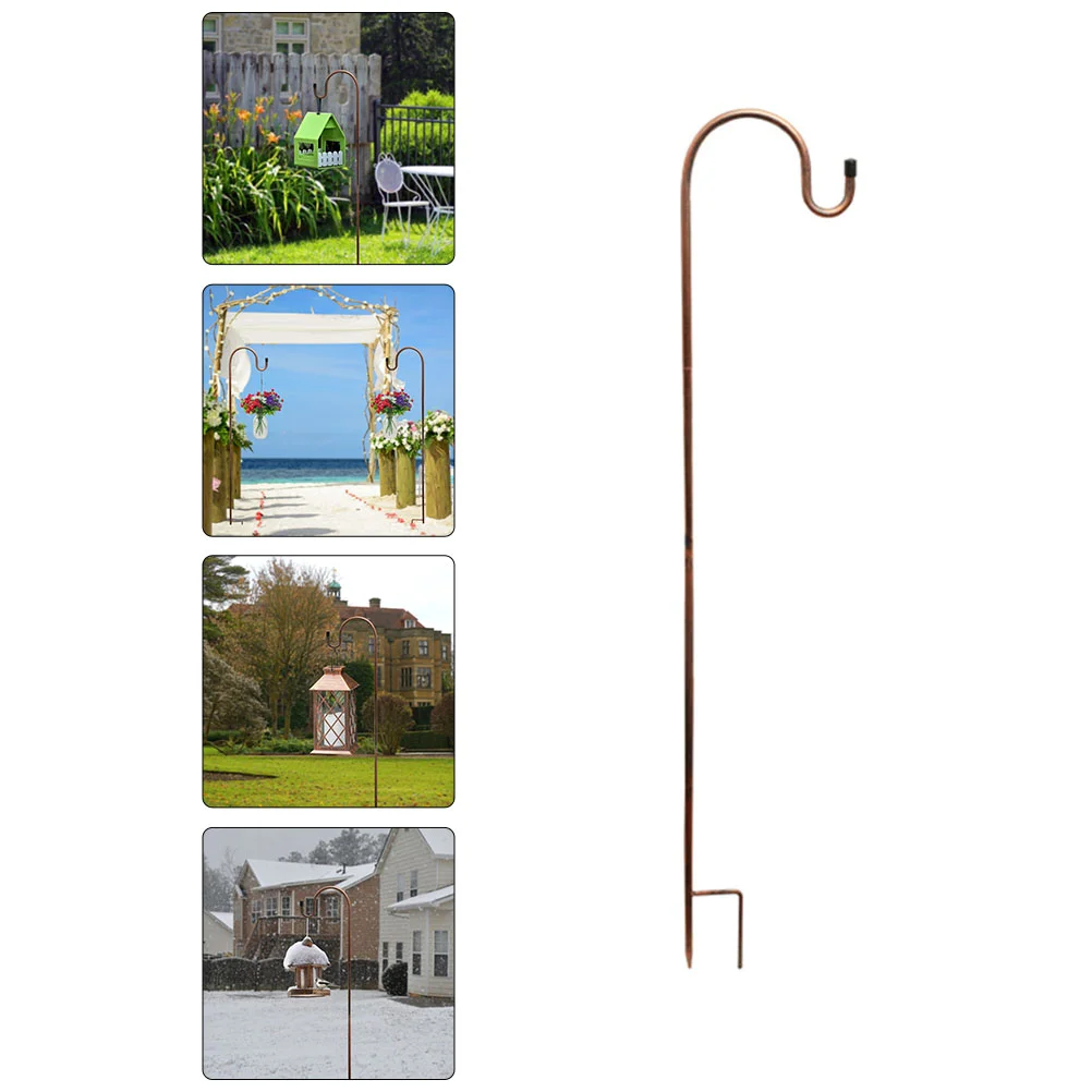 

Outdoor Hanging Solar Lights Shepherd Hook Bird Feeder Banner 85X14.5x1cm Wedding Stand Brown Iron Yard Flags Garden Hanger