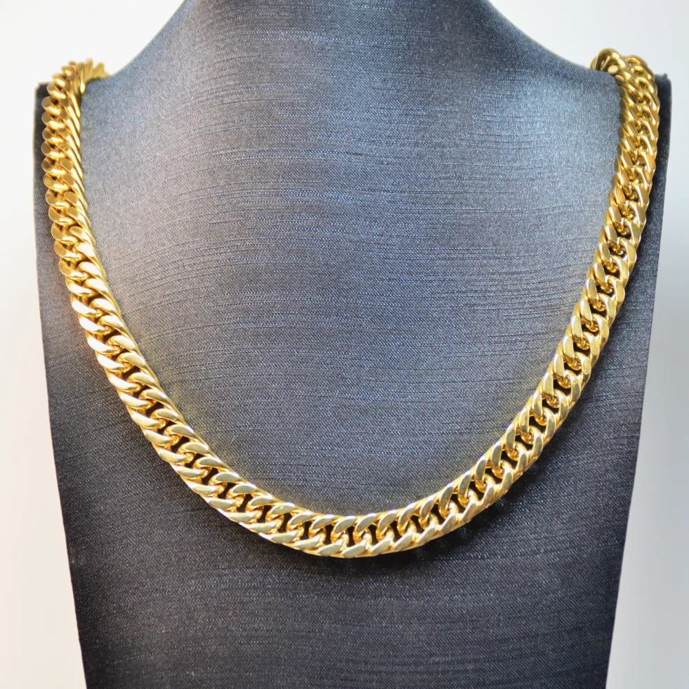 10mm Mens Double Weave Necklace Stainless Steel 18K Gold Plated Hip Hop Fashion