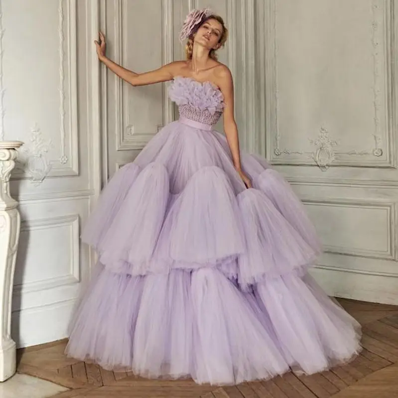 

Бальное платье с оборками и бисером, лавандовое фиолетовое, пышное платье из тюля для женщин, пышные платья для выпускного вечера, мягкое св...