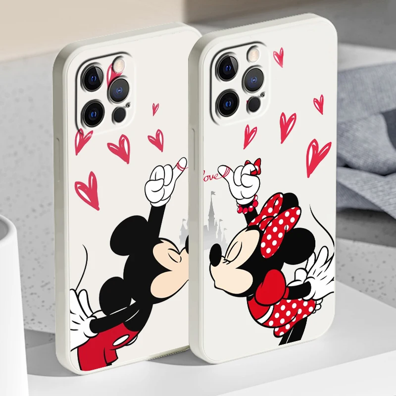 

London Disney Mickey Minnie Liquid Rope Cover Phone Case For Apple iPhone 14 13 12 Mini 11 XS Pro Max X XR Plus SE 2020 Funda