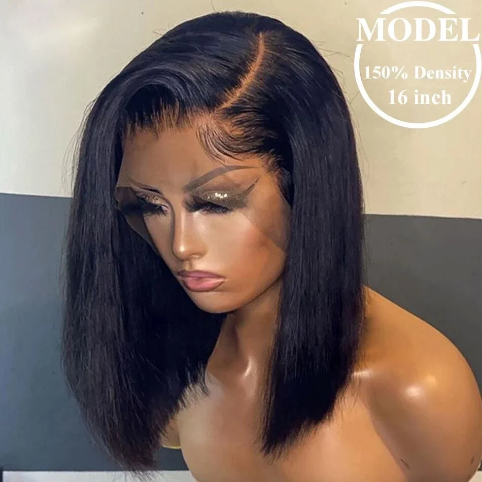 

Bone Straight Short Bob 13x4 HD Lace Front Human Hair Wig Pre Plucked Brazilian Frontal 4x4 Closure Wigs For Black Women BAIHONG