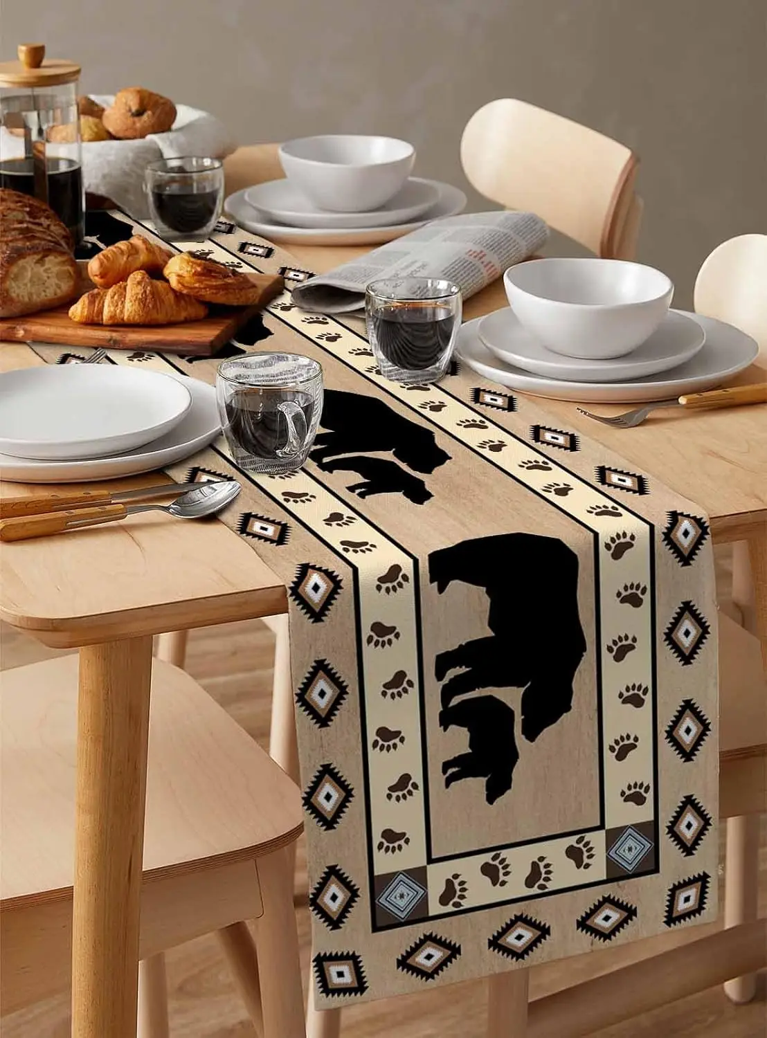 Boho niedźwiedź łapa lniany bieżnik na stół komoda szaliki południowy zachodni geometryczny kuchnia jadalnia dekoracje świąteczne