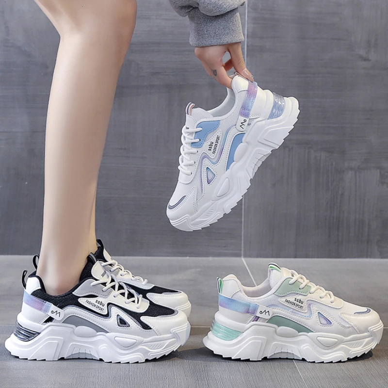 

Women Casual Sneakers Autumn Thick Bottom Mesh Breathable White Running Vulcanized Shoes Non-slip Trainers Zapatillas Mujeres
