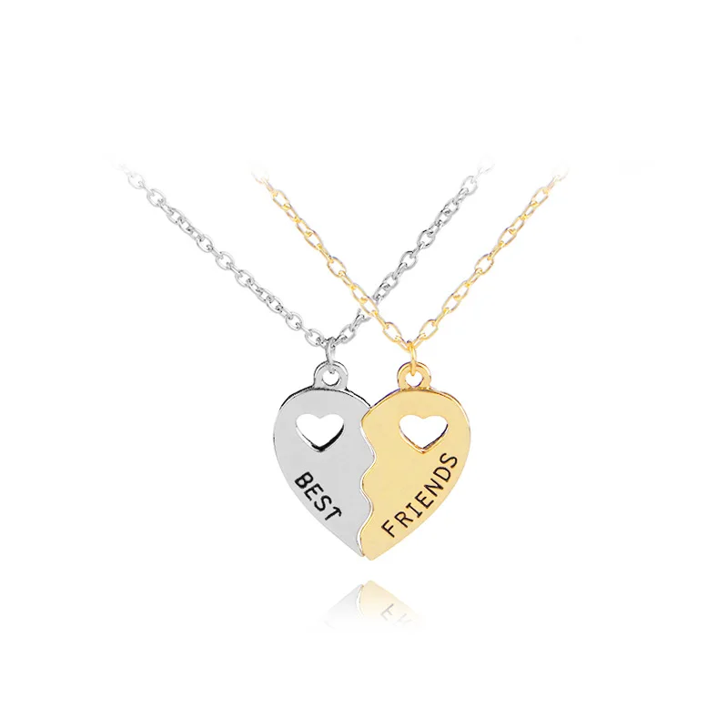 

Best Friends Girlfriend Necklace Best Friends Hollow Heart-shaped Gold and Silver Stitching Collarbone Chain Pendant