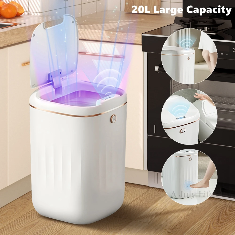 

20L Automatic Sensor Trash Can Smart Home Large Capacity Waterproof Trash Can UV Sterilization Wastebasket Sensor Bin Kitchen