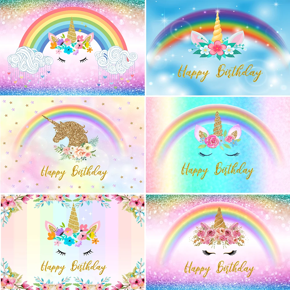 

Rainbow Unicorn Backdrop Newborn Baby Shower Birthday Party Cake Smash Decor Photography Background Photophone Studio Shoots