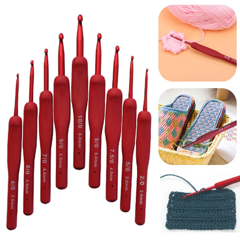 

Красные крючки для вязания, иглы с силиконовой ручкой, набор алюминиевых крючков для вязания своими руками, вязальные спицы для свитеров, плетение, швейный инструмент для вязания