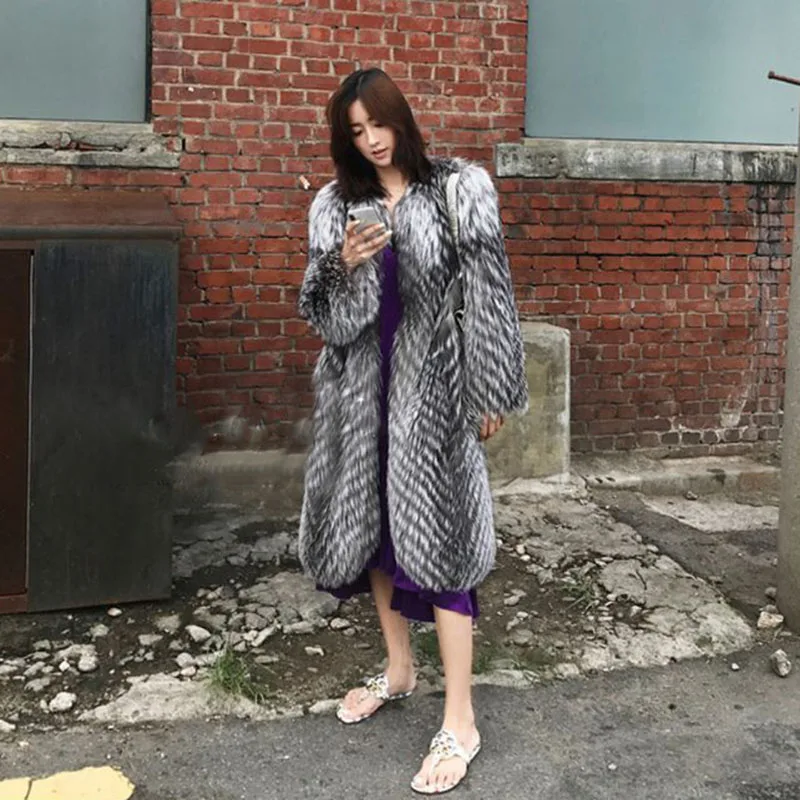 Faux Fox Fur Coat Hairy Jacket Women's Winter Clothes Free Shipping 2022 New Elegant Luxury Warm Russian Fashion Designer Fake