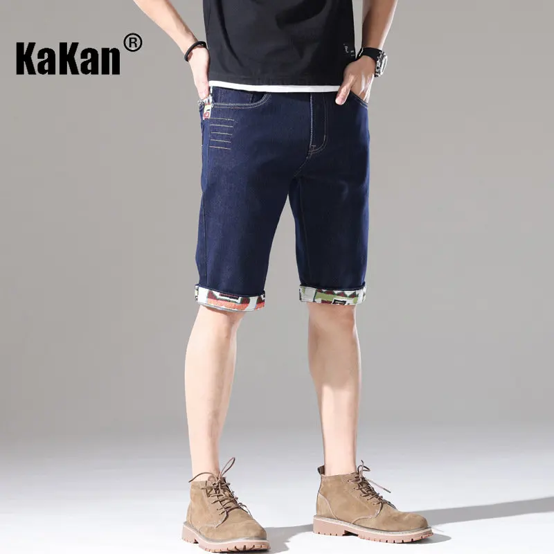 Kakan - New Summer Embroidered Perforated Jeans for Men, Dark Blue Korean  Mid Rise Quarter Jeans K19-JSN820