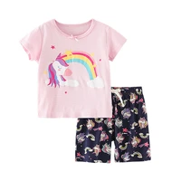 t shirt shorts set girl summer clothing 2 piece pink unicorn breathable soft casual tees for toddlers baby