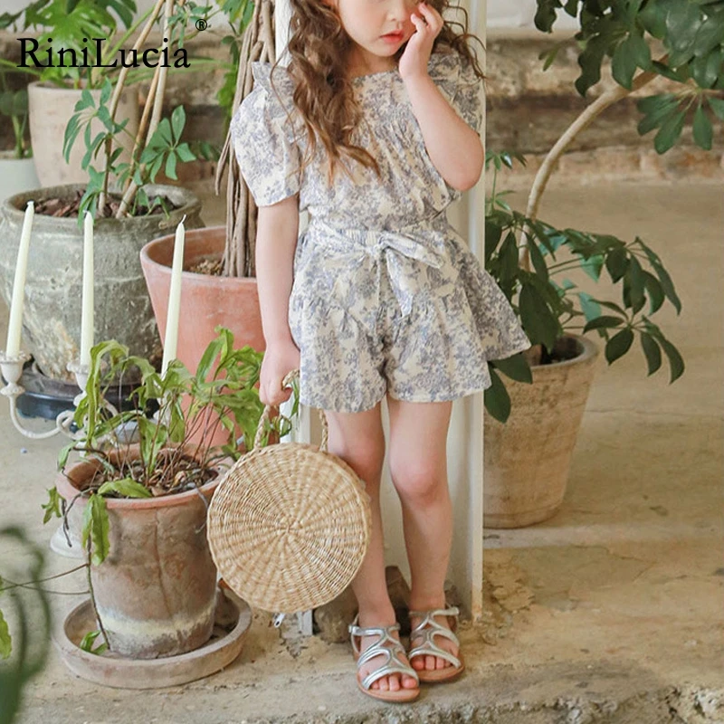 

RiniLucia 2022 Summer Kids Shorts Girls Floral Shorts Fashion Girl Short Princess Sweet Children Pants Girls Flowers Shorts