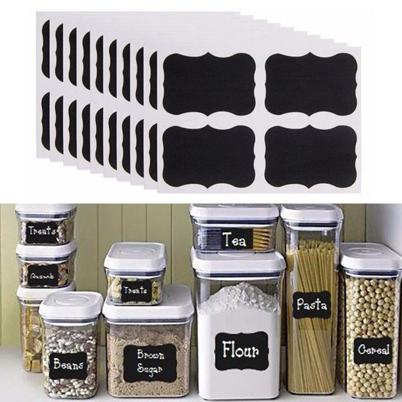 

40Pcs Erasable Bottle Sticker Black High Quality PVC Multifunctional Kitchen Jar Storage Box Label Sticker Decoration Articles