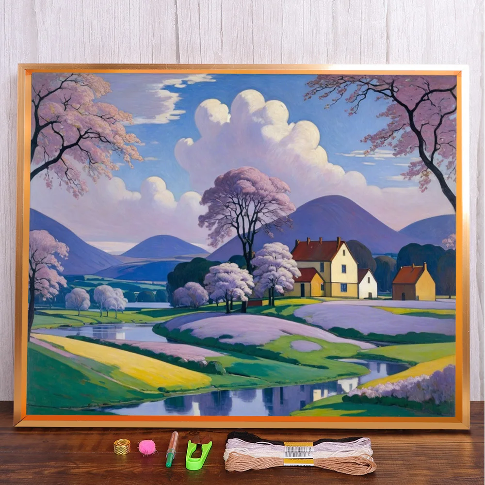 Фэнтезийный пейзаж с принтом 11CT полный набор для вышивки крестиком нитки DMC