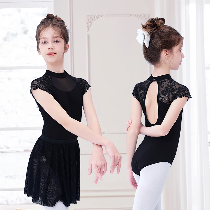 

Ballet Leotard for Girls Gymnastics Leotard Kids Dance Costume Suit Lace Stand Collar Bodysuit with Tutu Skirts Summer Swimsuit