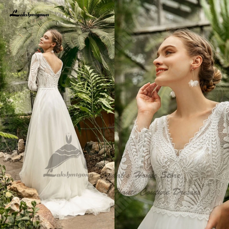 

Lakshmigown классическое женское свадебное платье в стиле бохо 2023, кружевное пляжное свадебное платье А-силуэта с V-образным вырезом, свадебные платья с открытой спиной, свадебные платья, Vestido Noiva