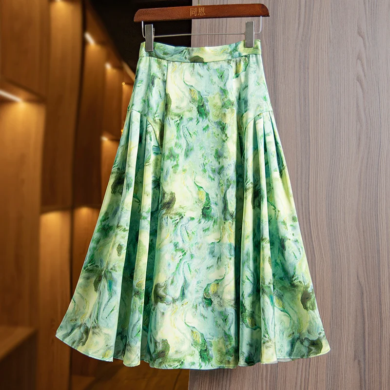 

Formal Large Swing Printed A-line Umbrella Skirt for Women 2023 Summer New High Waisted Fashionable Slimming Mid Length Jupe