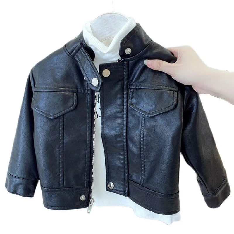 

2023 Autumn Baby Boys motorcycle Leather Jacket Spring Fashion Handsome Toddler Girls Zipper Coat Kids Clothes Outerwear Jackets