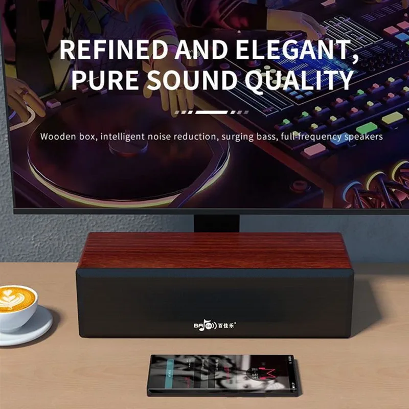 

Мощная деревянная Bluetooth-колонка, аудиомультимедийный сабвуфер высокой мощности, полоска для настольного компьютера, деревянный маленький динамик с перекрестными краями