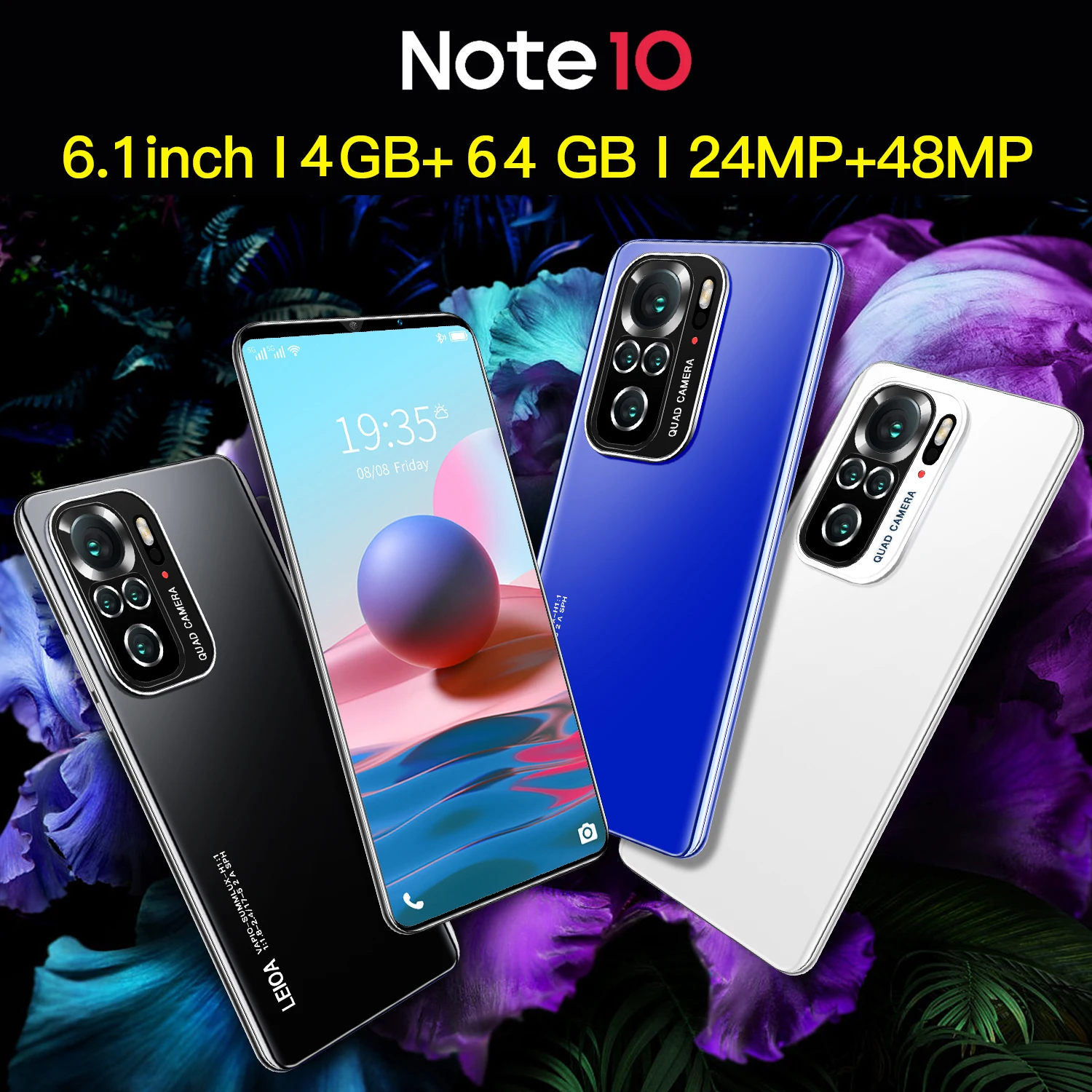2022 note 10 pro 6 1inch smartphone 5g 4gb64gb 4800mah telefon 48mp camera unlocked android10 0 mtk6595 deca core mobile phones free global shipping