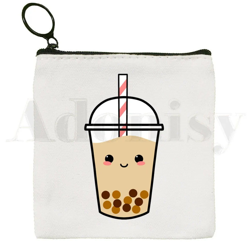 Bubble Milk Tea Boba Milk Tea Cute Small Square Bag Coin Purse Storage Small Bag Card Bag Key Bag Coin Clutch Bag Zipper Key Bag