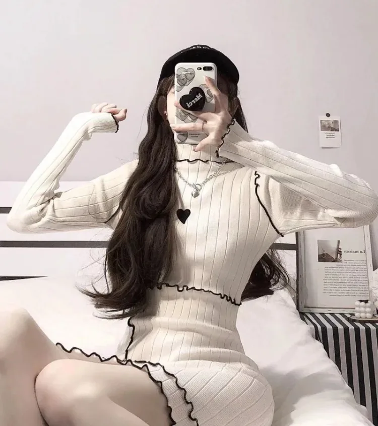 Vestidos De Mujer женское вязаное платье облегающее тонкое дикое с длинным рукавом гриб