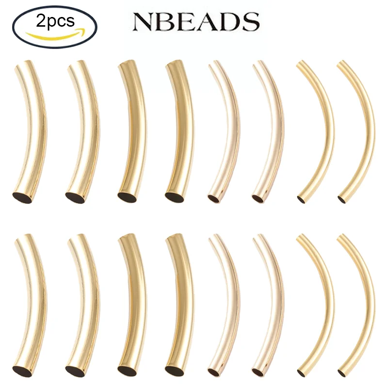 

2PC Brass Tube Beads Long-Lasting Plated Curved Beads Tube Real 24K Gold Plated for Bracelet Jewelry Making Supplies