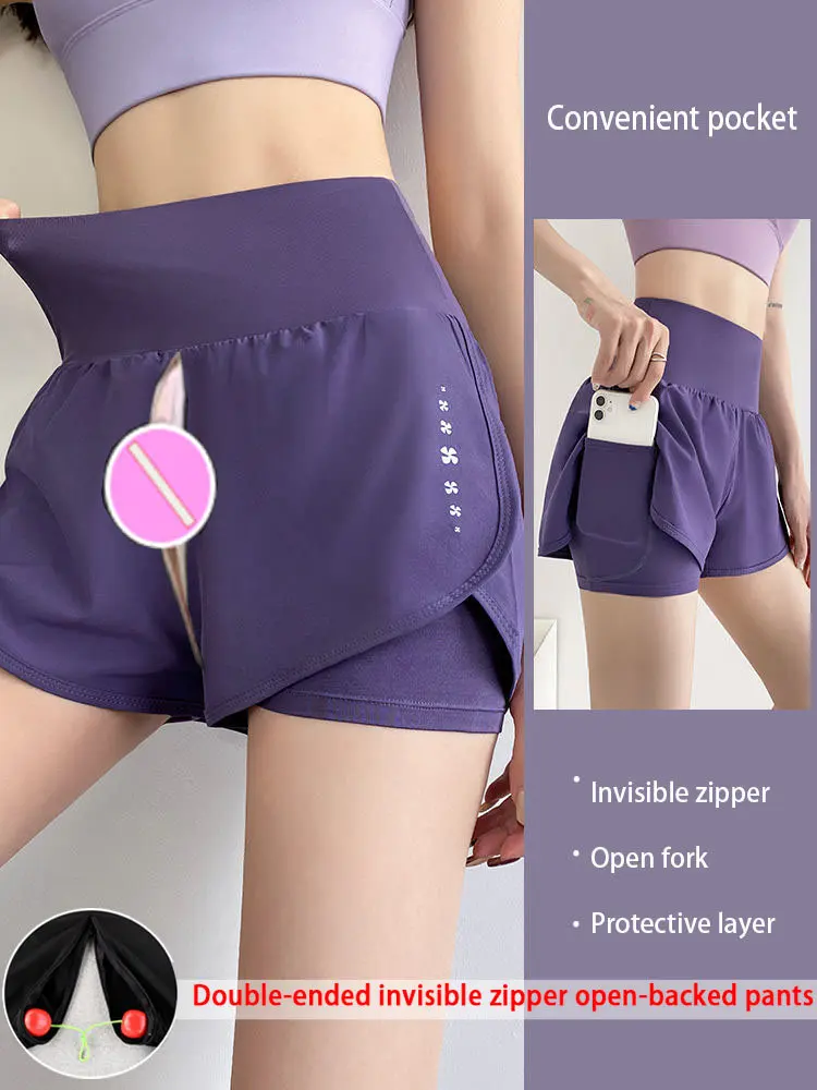 Sports Shorts Women's Summer Thin Invisible Open Crotch Sexy Yoga Short Women's Fitness Double Layer Shorts High Waist Yoga Pant