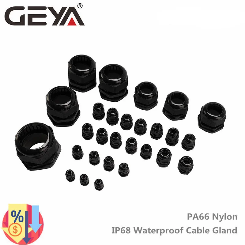 

GEYA Waterproof Cable Gland Cable Entry IP68 PG7 for 3-6.5mm PG9 PG11 PG13.5 PG16 PG21 Black Nylon Plastic Connector
