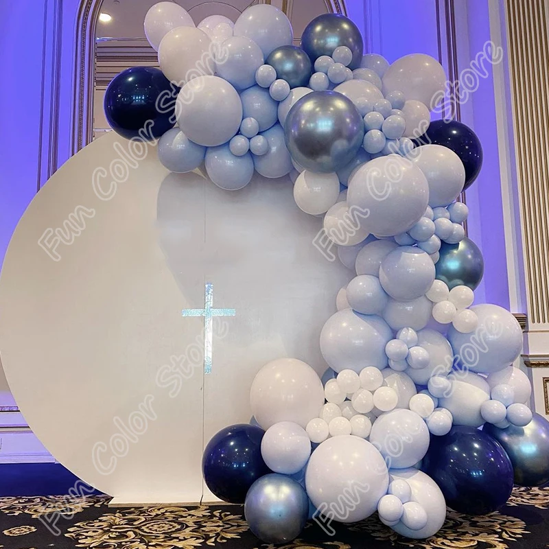 

147pcs Macaron Blue Happy Birthday Latex Matte Balloon Party Wedding Backdrop Arch Baby Shower Silver Decor Vacation Atmosphere