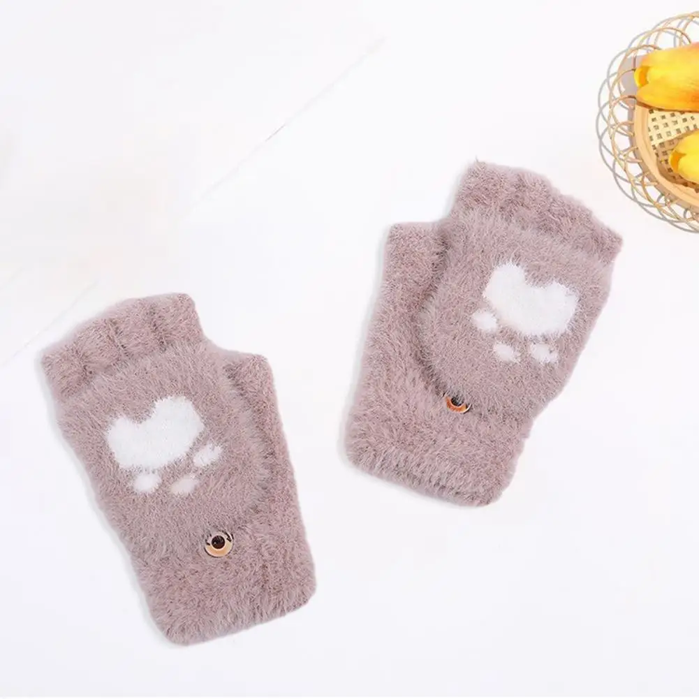 

Knitted Fingerless Gloves Winter Outdoor Cartoon Bear Paw Flap Gloves Soft Knitted Imitation Gloves for Warmth Activities