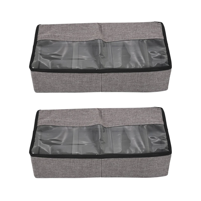 

2X Under Bed Storage Bag, Underbed Clothes Storage Organizer, Shoe Storage Container With Adjustable Dividers Gray