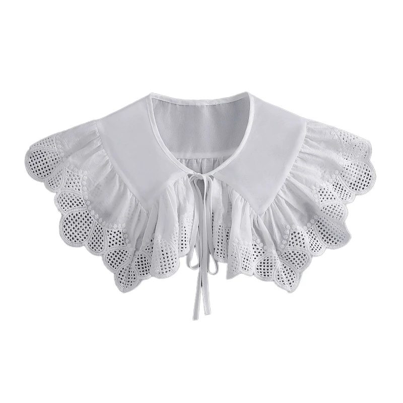 

False Collar Detachable Embroidery Decorative Lace Up Neckline Dickey Collar