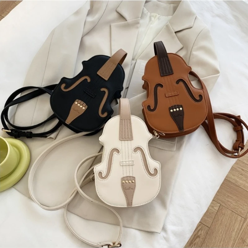 

Fun Brown Violin Shape Shoulder Bag for Teenage Girls Fashion Backpack Travel School Bag Multiple Using Women Pouch Pu Leather