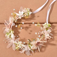 bohemian pearl crowns beach hawaii floral garland romantic faux wedding wreaths flower headband women headwear